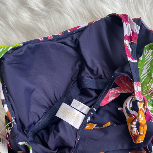 NWT Anne Cole Navy Blue Ring Belt Scoop Floral One Piece Swimsuit Large - Picture 8 of 9